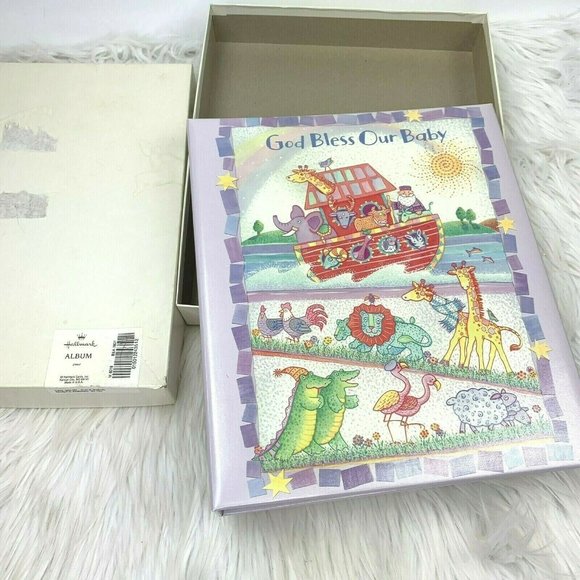 Hallmark Noahs Ark Baby Book Photo Album Memento Scrapbook Gift Box Unused Lilac - Picture 1 of 4